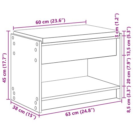 Halbank Oudhout 63 x 38 x 45 cm Ge&iuml;ndustrialiseerd hout en stof 11