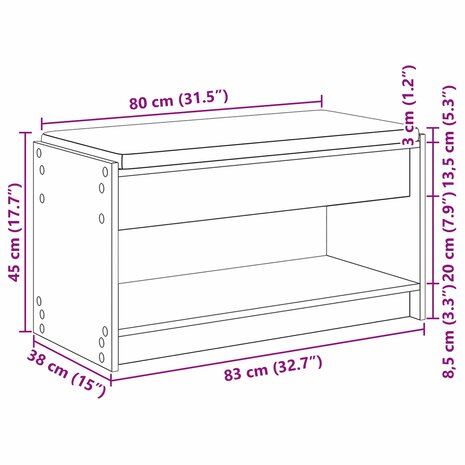 Halbank met kussen met plank Artisan Eik 83 x 38 x 45 cm 11