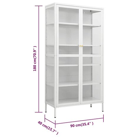 Vitrinekast 90x40x180 cm staal en gehard glas wit 10