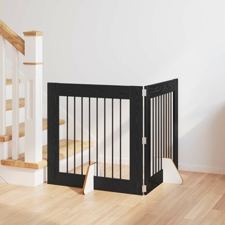 Hondenhekje met standaards 2 pcs Zwart eiken 80 x 80 cm 1