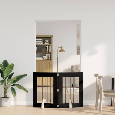 Hondenhekje met standaards 2 pcs Zwart eiken 60 x 80 cm 3