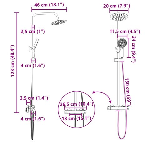 Thermostatisch Douchesysteem Set Messing en Roestvrij staal 12