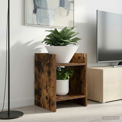 Plantenstandaard met plank Gerookte Eik 30 x 30 x 40 cm 1