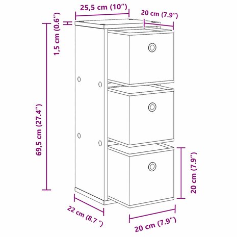 Dressoir met lade Zwart Eiken 25,5 x 22 x 69,5 cm 11