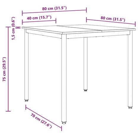 Eettafels 80 x 80 x 75 cm METAAL 10