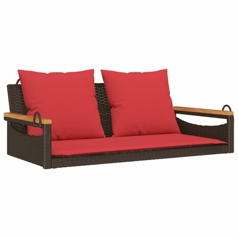 Schommelbank met kussens 109x62x40 cm poly rattan bruin 2