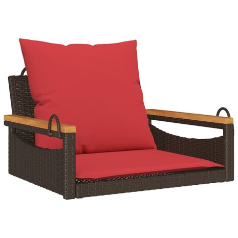 Schommelbank met kussens 63x62x40 cm poly rattan bruin 2