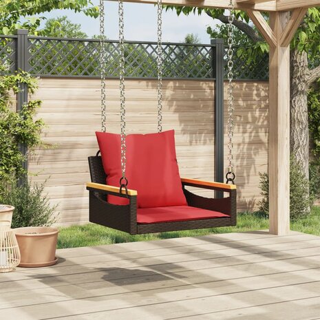 Schommelbank met kussens 63x62x40 cm poly rattan bruin 3