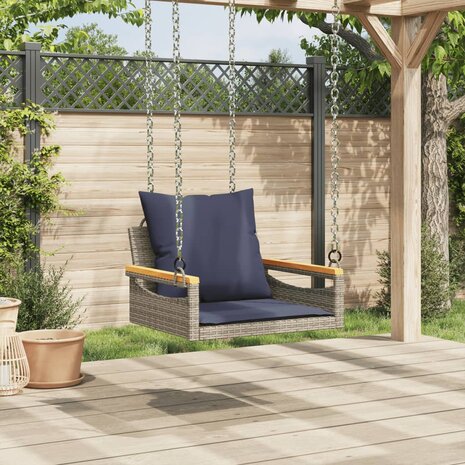 Schommelbank met kussens 63x62x40 cm poly rattan grijs 3