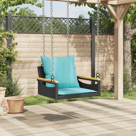 Schommelbank met kussens 63x62x40 cm poly rattan zwart 3