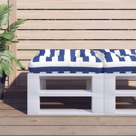 Palletkussen gestreept 58x58x10 cm oxford stof blauw en wit 1