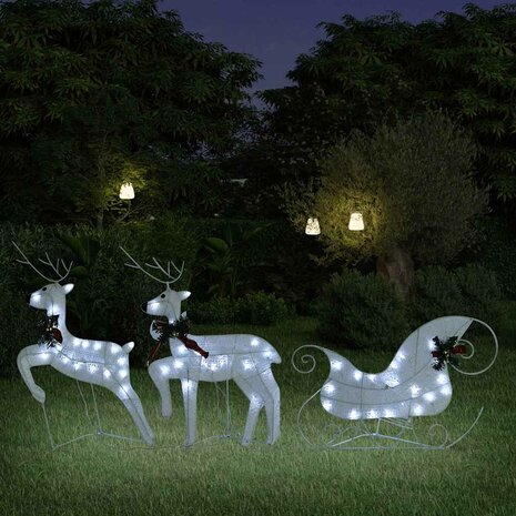 Kerstdecoratie rendieren en slee 60 LED's wit 1