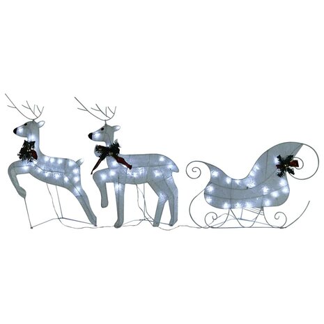Kerstdecoratie rendieren en slee 60 LED's wit 2