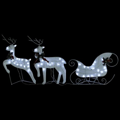 Kerstdecoratie rendieren en slee 60 LED's wit 8