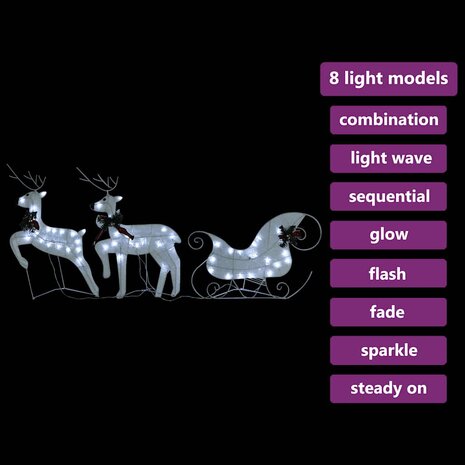 Kerstdecoratie rendieren en slee 60 LED's wit 9