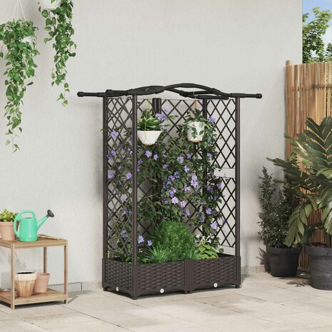 Verhoogde tuinbak met Trellis en Dak Bruin 124 x 40 x 126 cm PP 1
