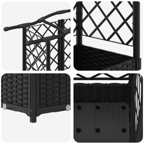 Verhoogde tuinbak met Trellis en Dak Zwart 124 x 40 x 126 cm PP 6