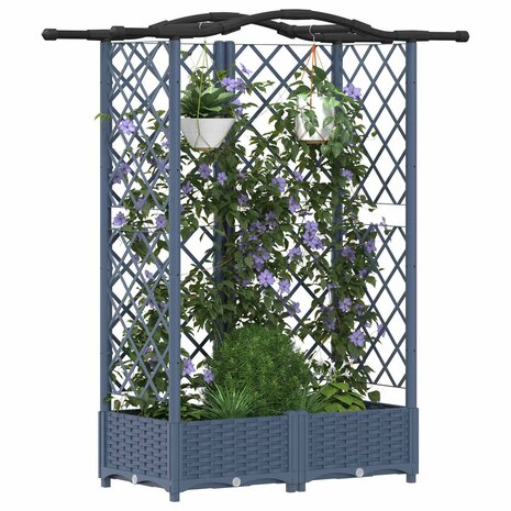 Verhoogde tuinbak met Trellis en Dak Grijs 124 x 40 x 126 cm PP 3
