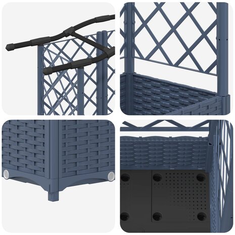 Verhoogde tuinbak met Trellis en Dak Grijs 124 x 40 x 126 cm PP 6