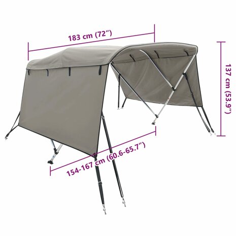Biminitop 3 bogen met zijwanden 183x(154-167)x137 cm 12