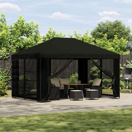 Prieel 4 &times; 3 m Zwart Polyester en staal 190 1