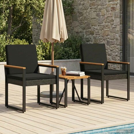 Buitenmeubelset met kussen 3 pcs Zwart poly rattan 3