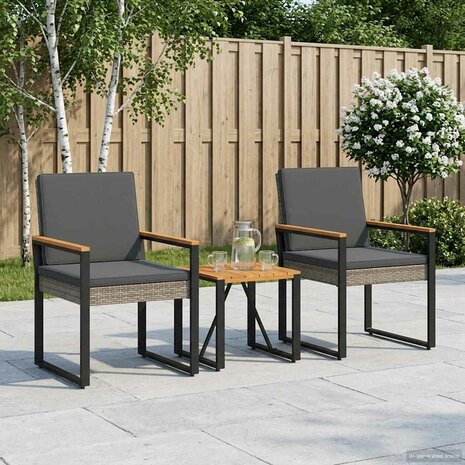 Buitenmeubelset 3 pcs Grijs en Donkergrijs poly rattan 3