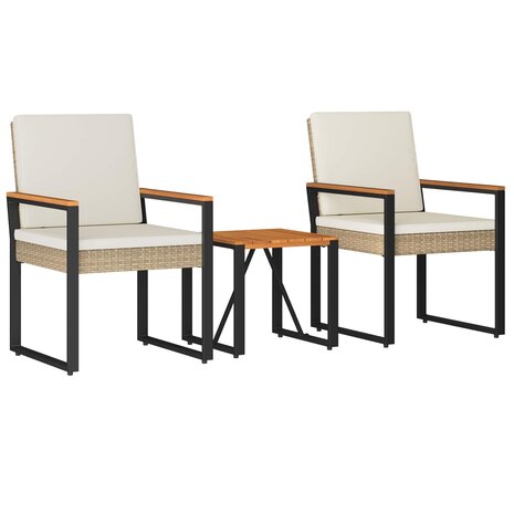 Buitenmeubelset met kussen 3 pcs Beige en Cr&egrave;me Wit poly rattan 2