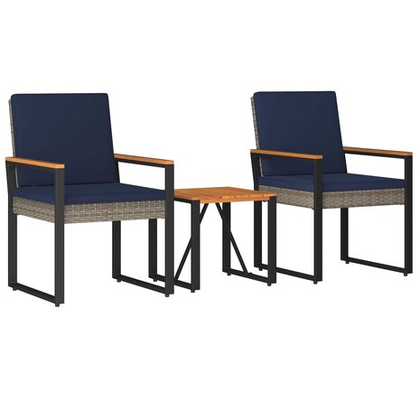 Buitenmeubelset 3 pcs Grijs en Marineblauw poly rattan 2