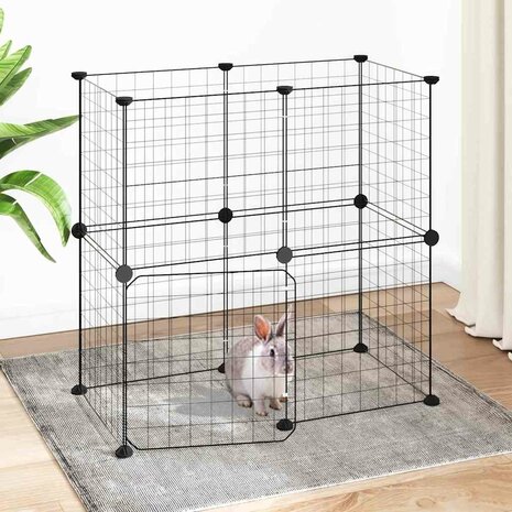 Vrijloophok met deur 12 panelen 35x35 cm staal zwart 1