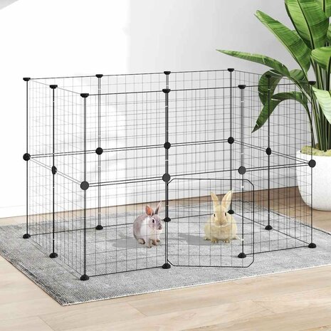 Vrijloophok met deur 20 panelen 35x35 cm staal zwart 1