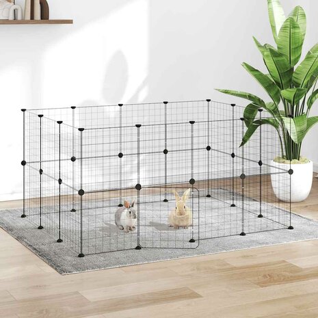 Vrijloophok met deur 28 panelen 35x35 cm staal zwart 1