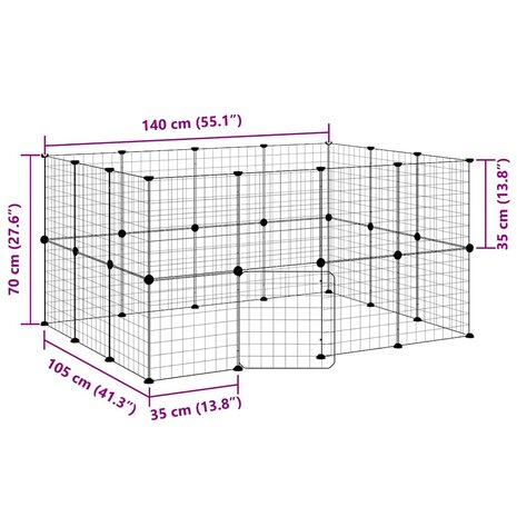 Vrijloophok met deur 28 panelen 35x35 cm staal zwart 9