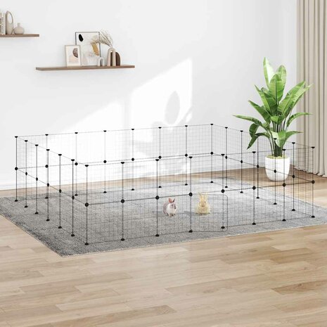 Vrijloophok met deur 52 panelen 35x35 cm staal zwart 1