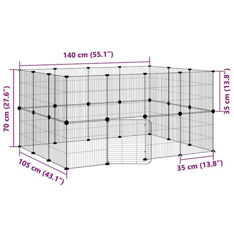 Vrijloophok met deur 28 panelen 35x35 cm staal zwart 9
