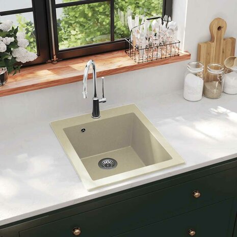 Spoelbak enkele bak graniet beige 1