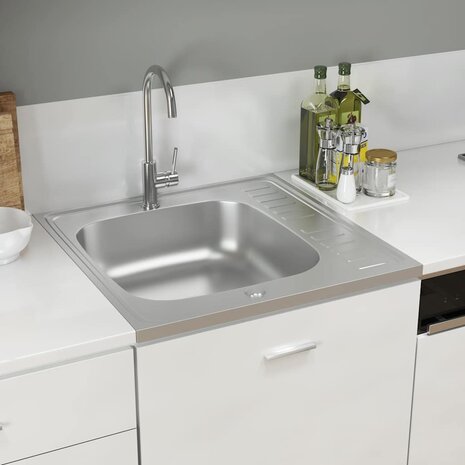 Spoelbak met afvoerset 600x600x155 mm roestvrij staal zilver 1