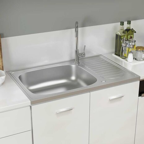 Spoelbak met afvoerset 800x500x155 mm roestvrij staal zilver 3