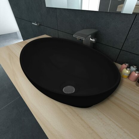 Luxe wastafel ovaal 40x33 cm keramiek zwart 1