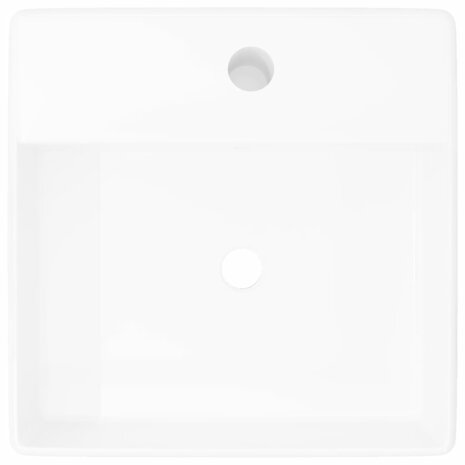 Luxe wastafel met overloop en kraangat vierkant keramiek 41x41 cm 3