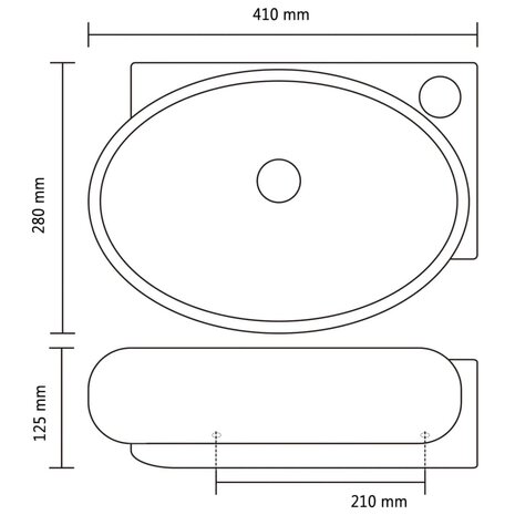 Wastafel met kraangat en overloop rond keramiek zwart 6