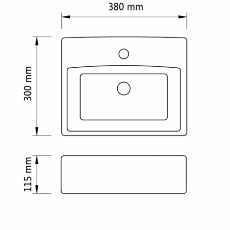 Wastafel met kraangat zwart vierkant keramiek  6