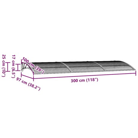 Deurluifel 300x100 cm polycarbonaat grijs 7