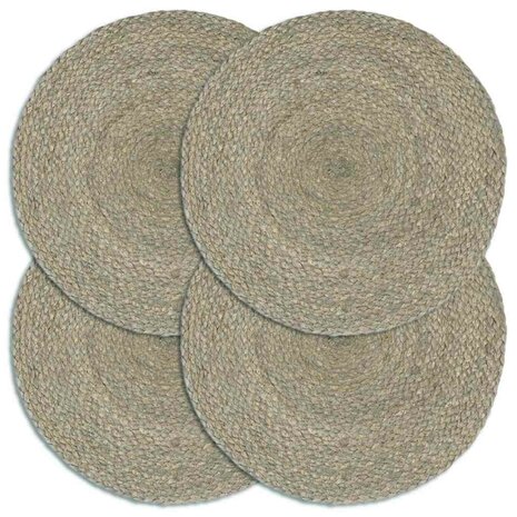 Placemats 4 st rond 38 cm jute effen grijs 1