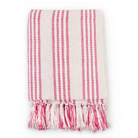 Plaid strepen 220x250 cm katoen roze en wit 2