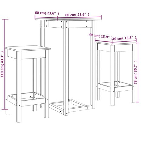 3-delige Barset massief grenenhout 11