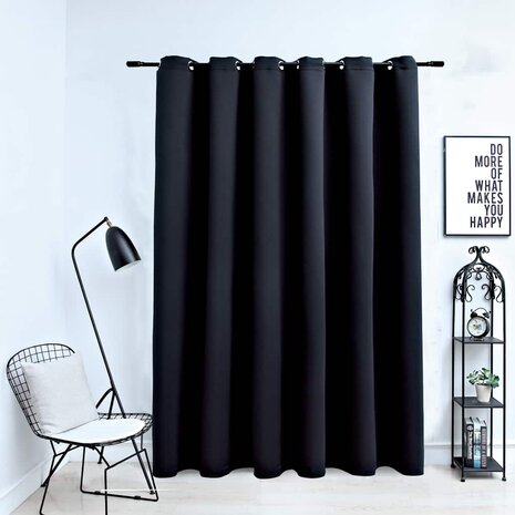 Gordijn verduisterend met metalen ringen 290x245 cm zwart 1