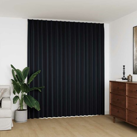 Gordijn verduisterend met haken 290x245 cm zwart 1