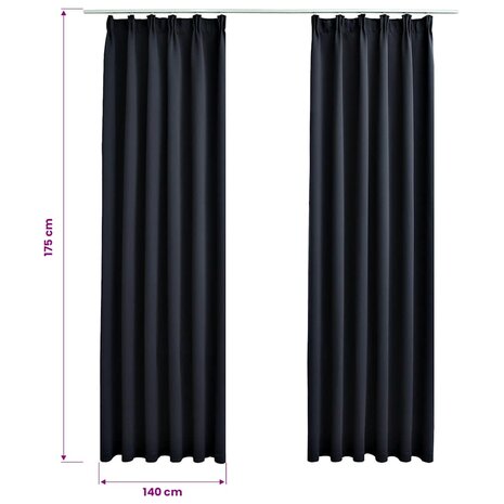 Gordijnen verduisterend met haken 2 st 140x175 cm antraciet 7