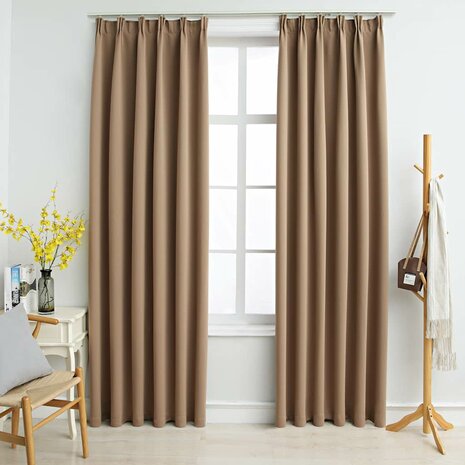 Gordijnen verduisterend met haken 2 st 140x175 cm taupe 1